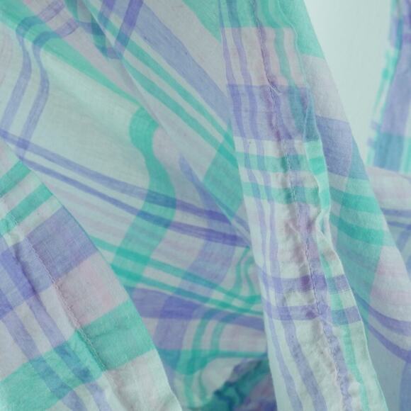 Vintage XXS Dress 80s Midi Pastel Plaid Drop Waist Cottagecore Preppy Cotton - Picture 6 of 7